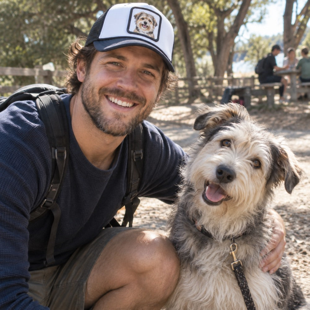Custom PetCap portrait hat in a lifestyle setting